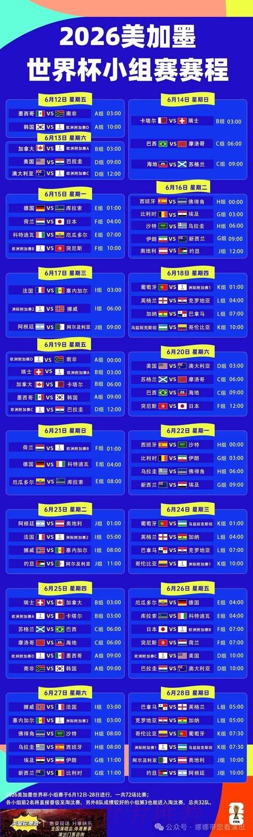 2026世界杯赛程详细安排最新时间表免费观看 2026世界杯赛程详细安排最新时间表免费观看